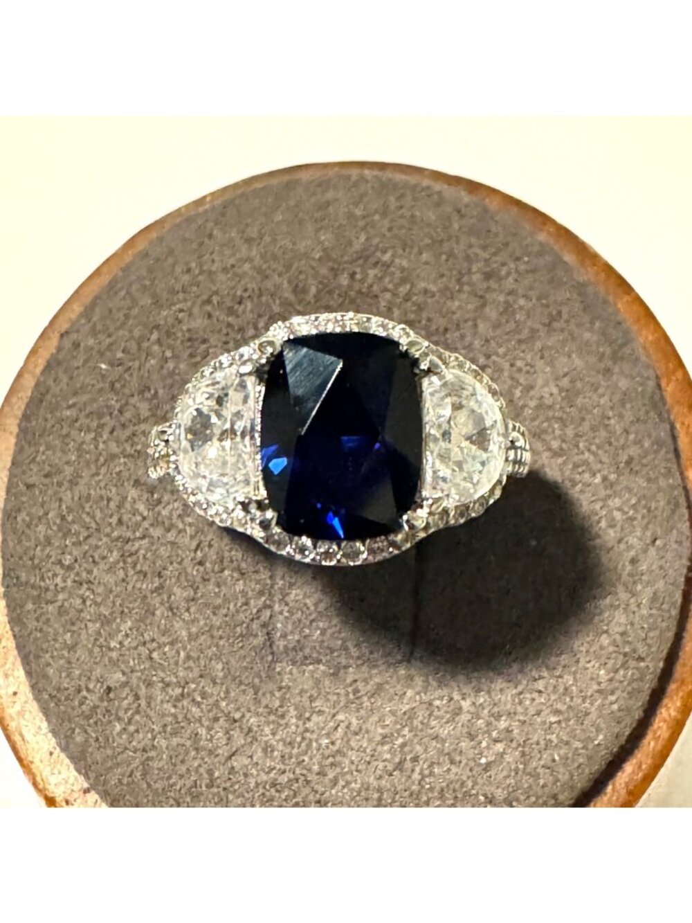 Sterling Silver 925 Faceted Synthetic Sapphire & CZ Statement Ring Size 5